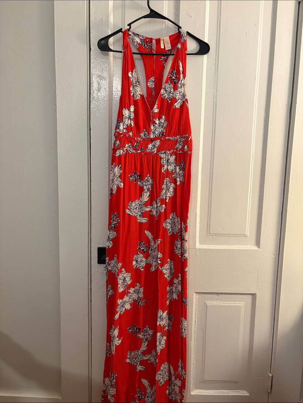 Japna Red Floral Maxi Dress - V-Neck Sleeveless